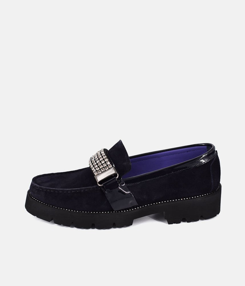 Vittoria Mengoni Fabulous Diamante Navy Suede Loafers