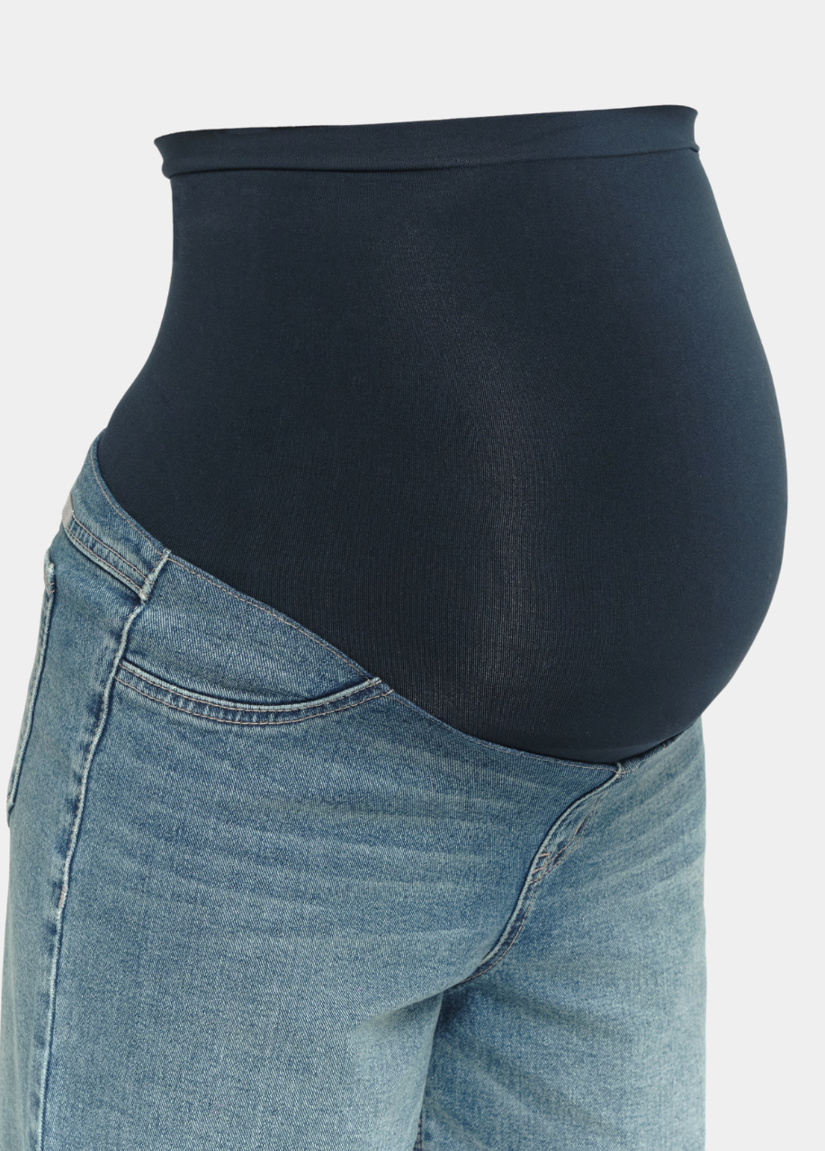 Maternity 36" Roll Cuff Wide Leg Jean with Bellyband in Willa