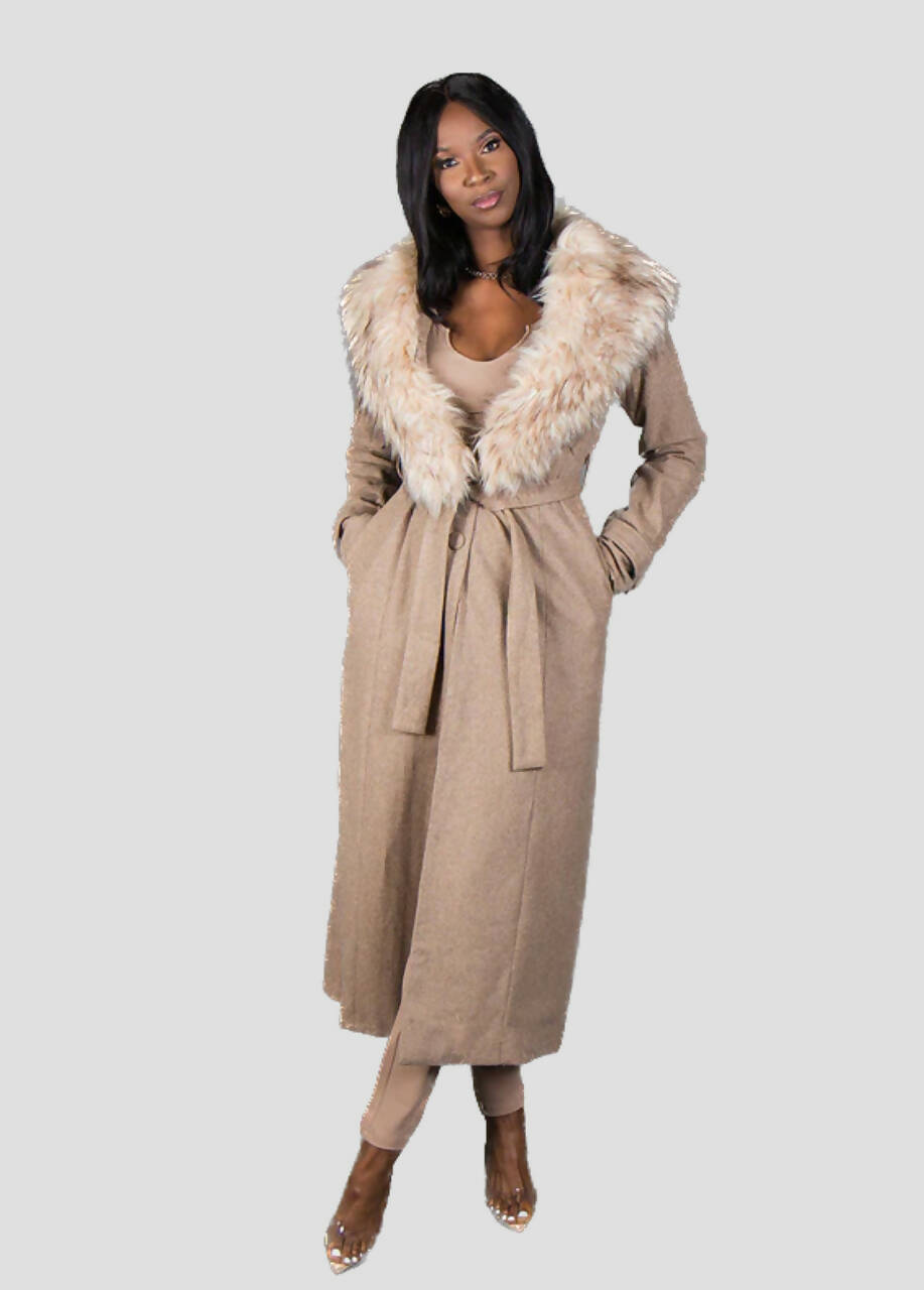 So Fancy Belted Coat - Oatmeal