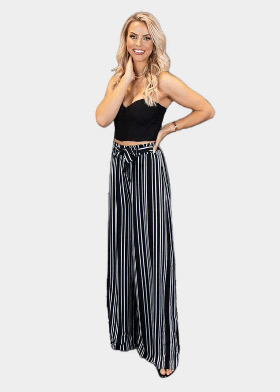 Florence Wide Leg Pants - Black Stripe