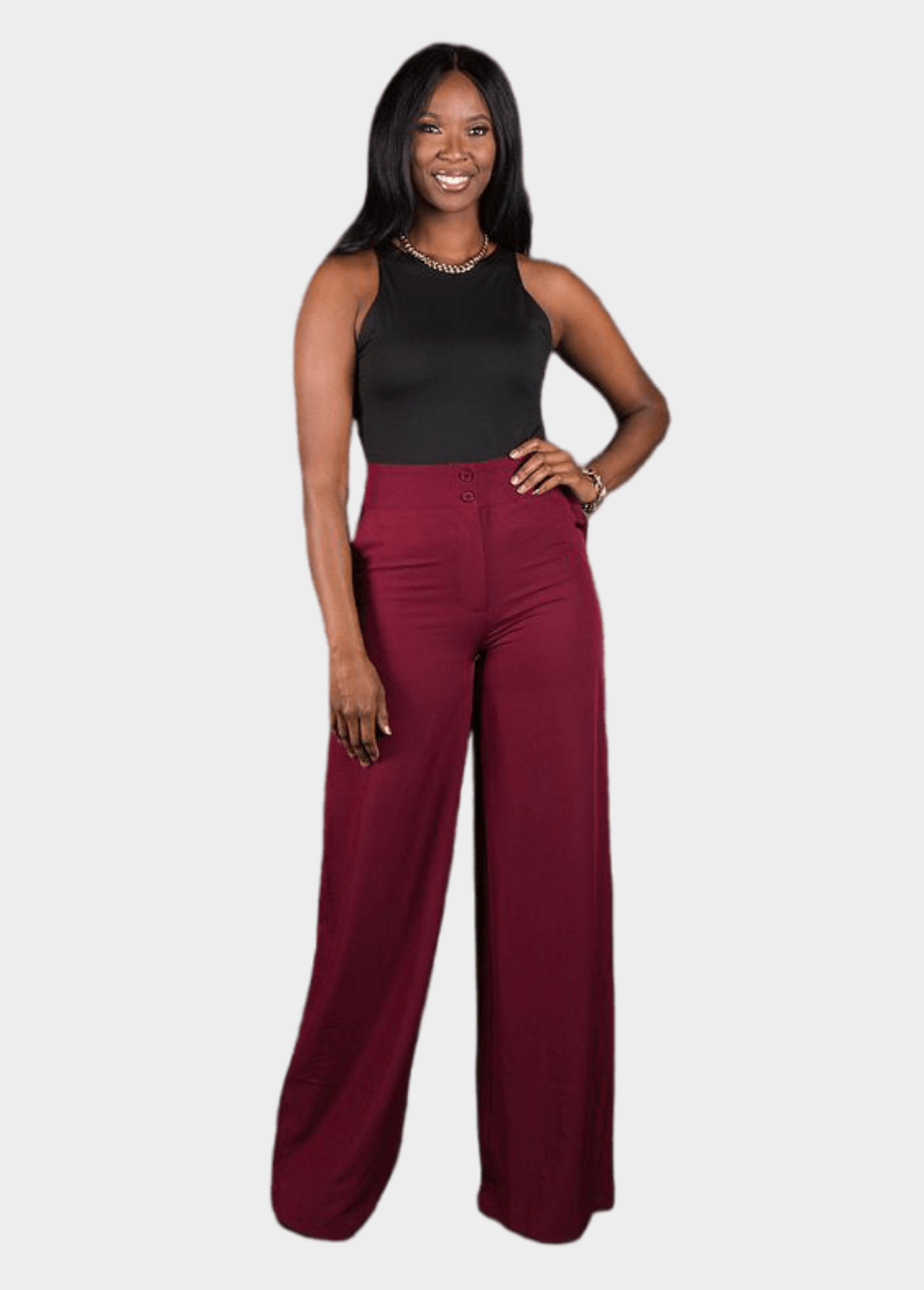 Double Button Pants -  Wine