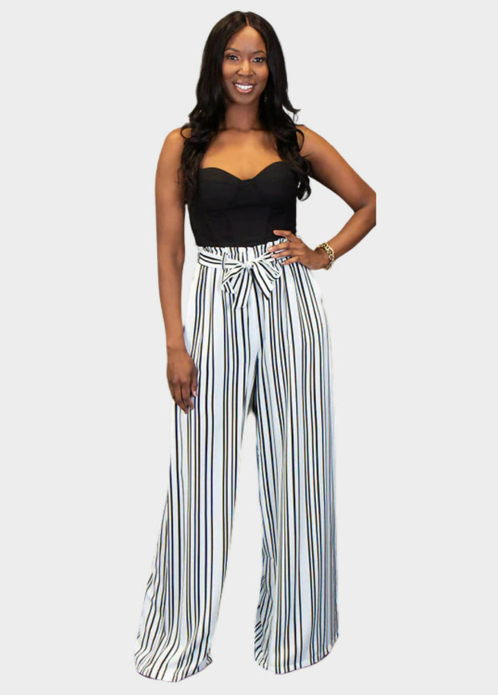 Florence Wide Leg Pants - White Stripe