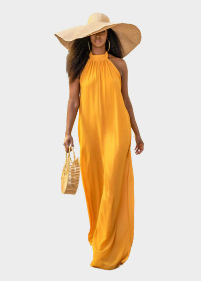 Panama Halter Wide Leg Jumpsuit - Honey