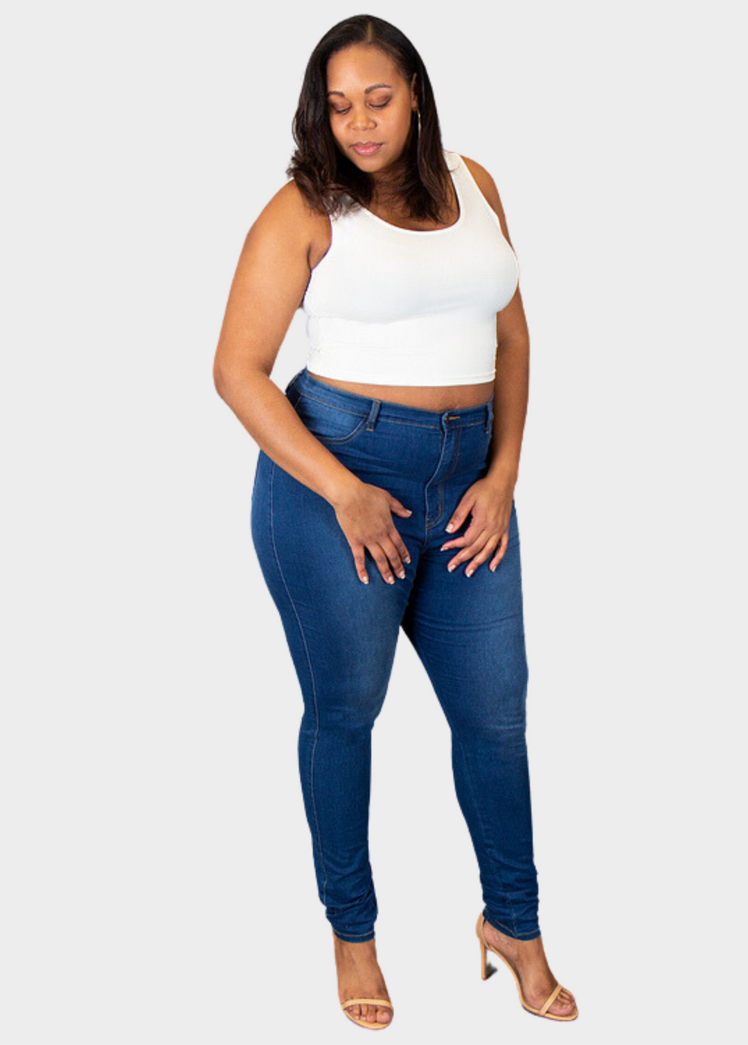 High Waist Skinny Jeans - Medium Blue