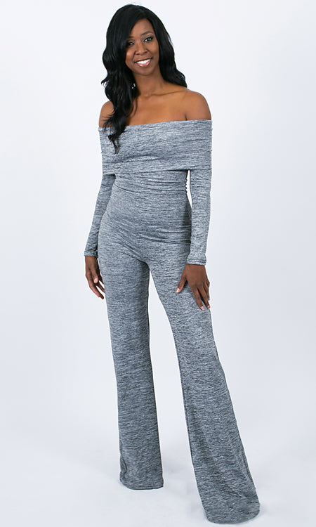 Piper Foldover Jumpsuit - Light Gray