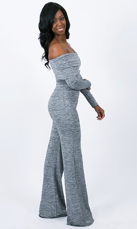 Piper Foldover Jumpsuit - Light Gray