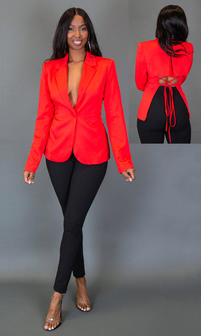 Gia Lace Up Blazer - Red