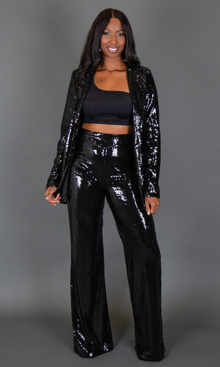 Glam Sequin Pants - Black