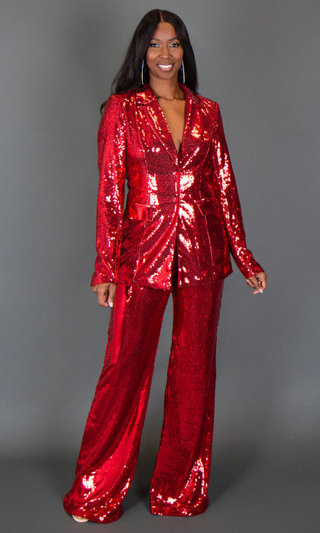 Glitz Sequin Blazer - Red