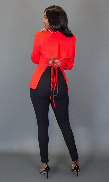 Gia Lace Up Blazer - Red