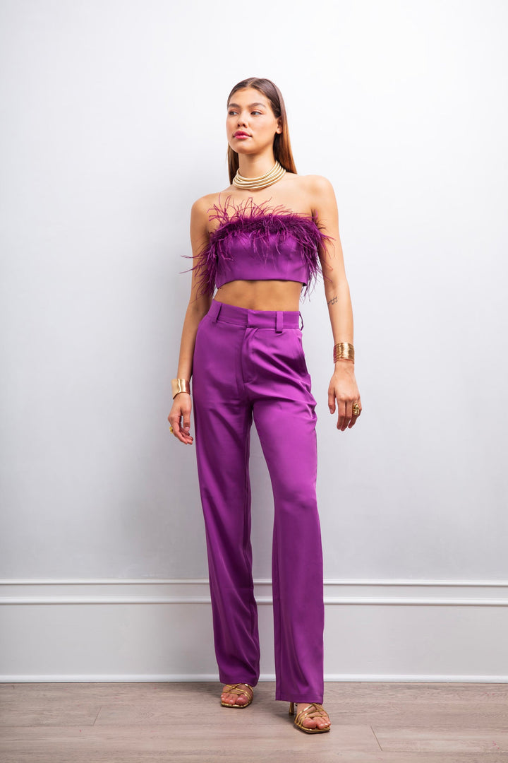 Say My Way Feather Crop Top in Purple