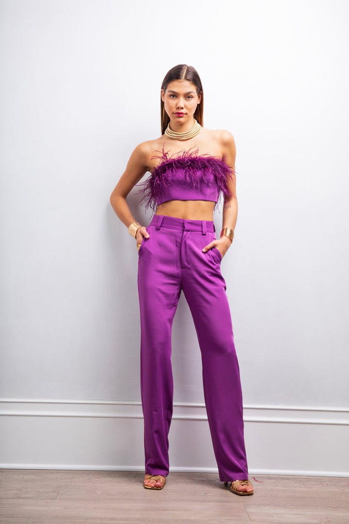 Say My Way Feather Crop Top in Purple