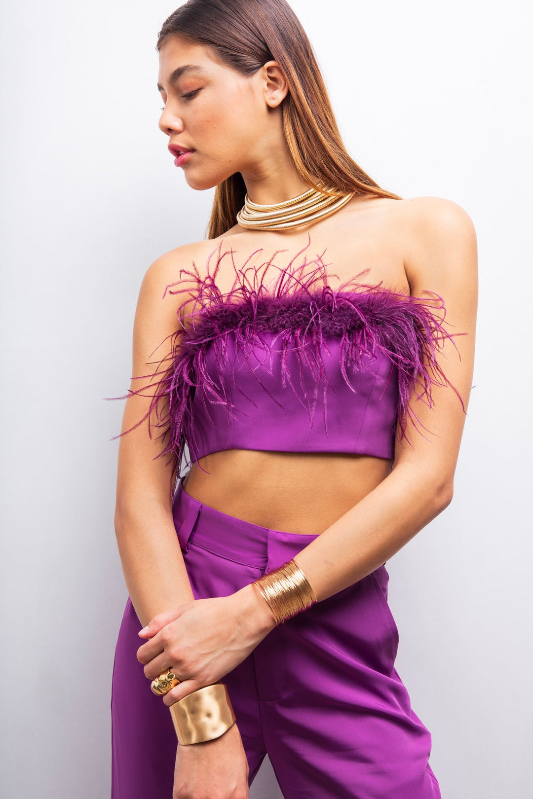 Say My Way Feather Crop Top in Purple