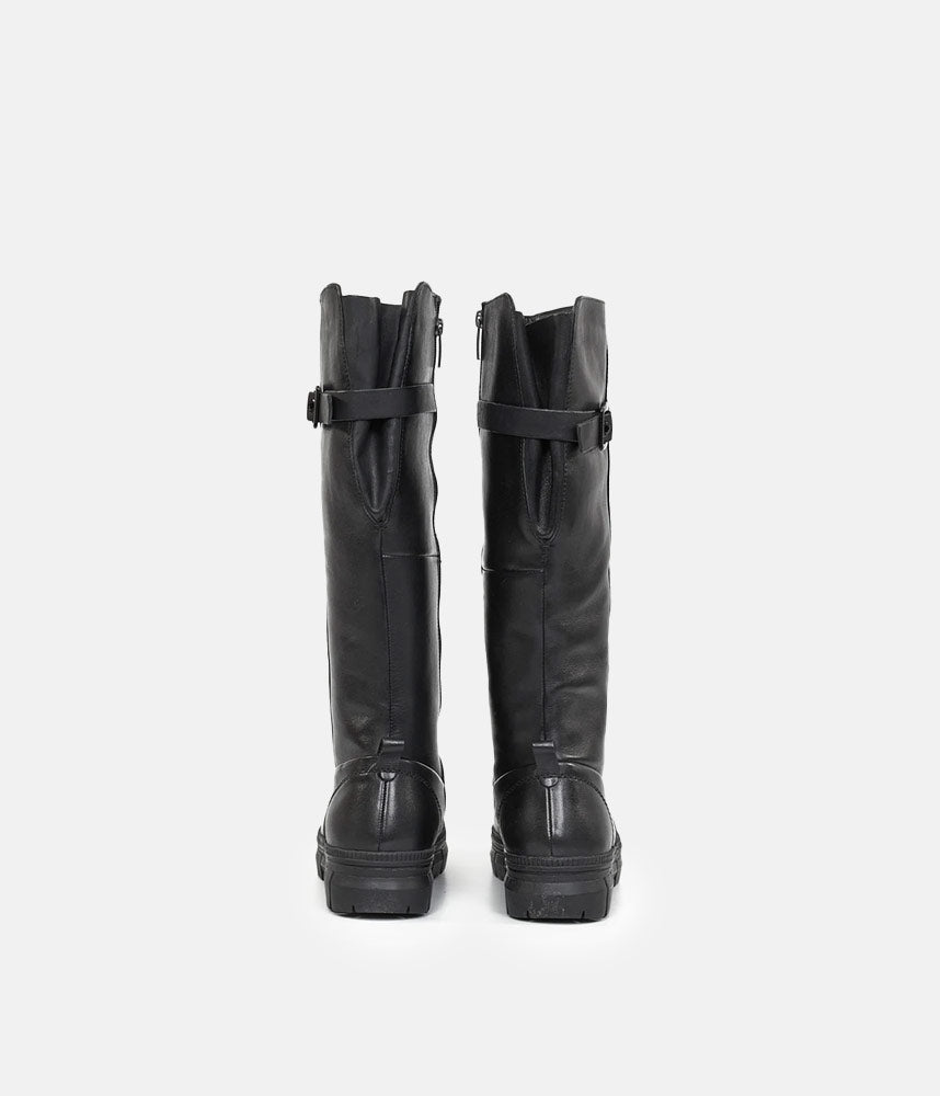 Tamaris Chunky Long Black Leather Boots