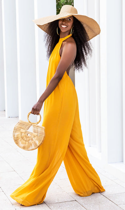 Panama Halter Wide Leg Jumpsuit - Honey