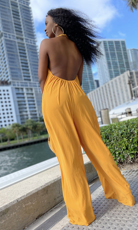 Panama Halter Wide Leg Jumpsuit - Honey