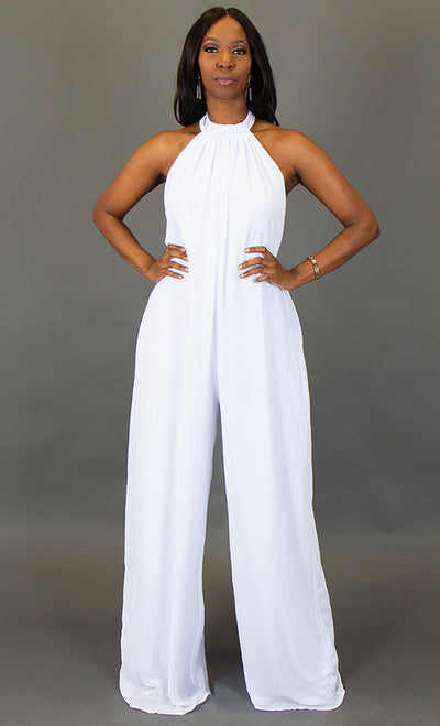 Panama Halter Wide Leg Jumpsuit - White