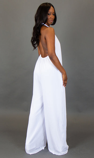 Panama Halter Wide Leg Jumpsuit - White