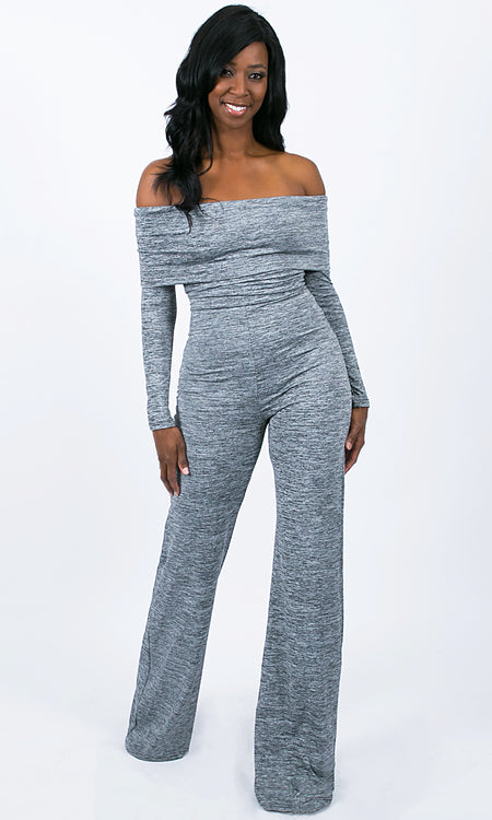 Piper Foldover Jumpsuit - Light Gray