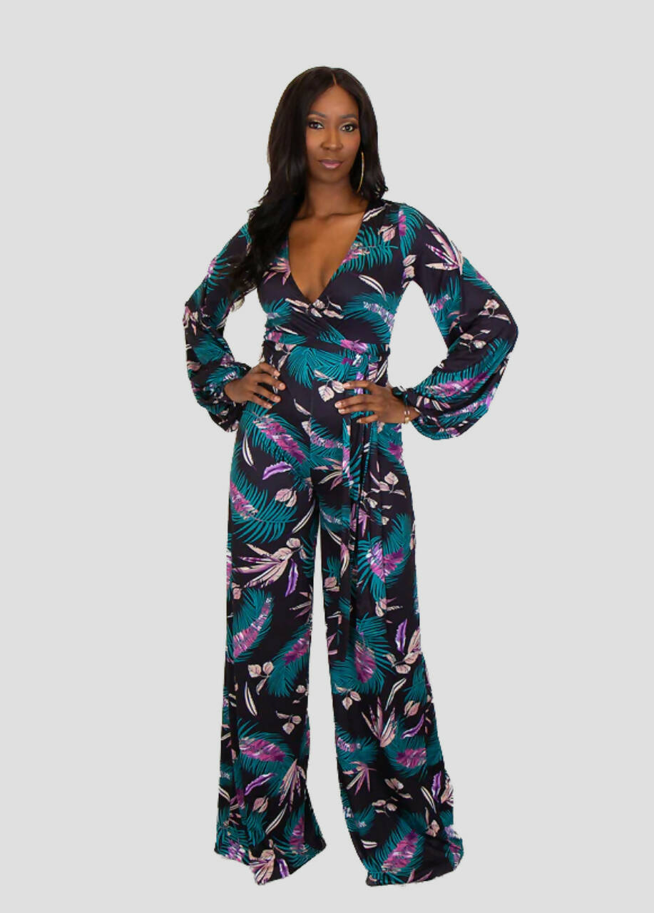 Tall Black Tropical Maui Jumpsuit | Wide Leg Jumpsuit | Tall Size