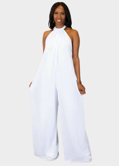 Panama Halter Wide Leg Jumpsuit - White