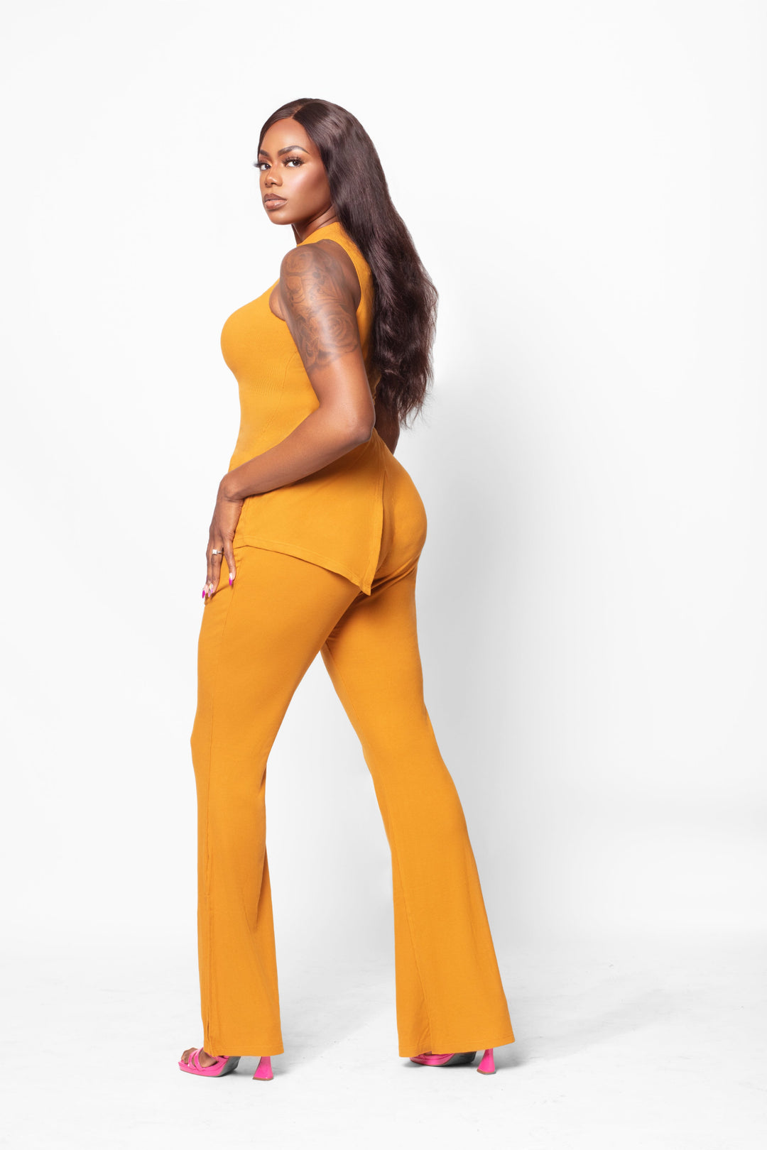 Caramel Tall Two Piece Asymmetrical Ribbed Knit Set