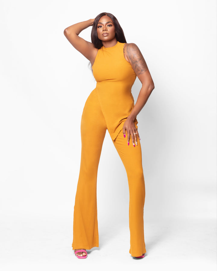 Caramel Tall Two Piece Asymmetrical Ribbed Knit Set