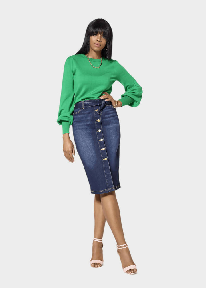 Belted Tall Denim Skirt