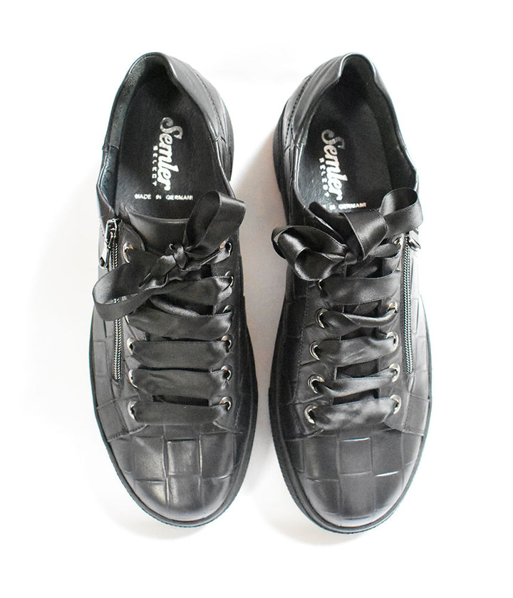 Semler Gorgeous Soft Black Leather Wide Sneaker