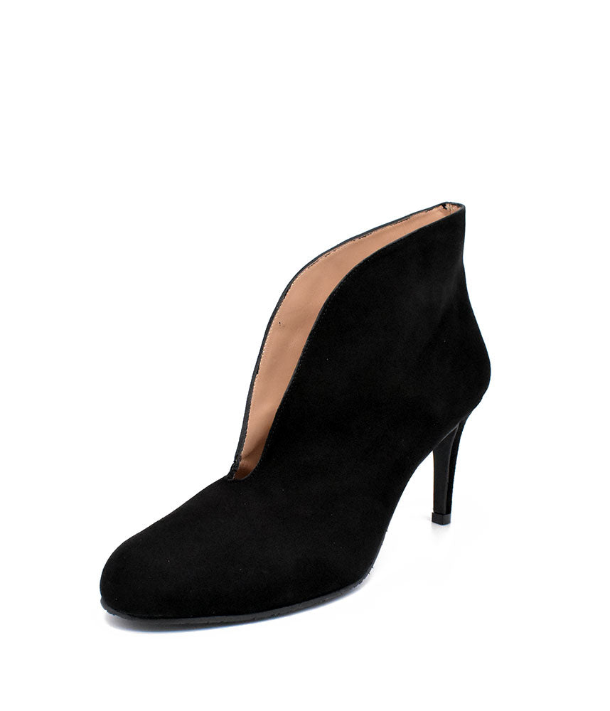 Elegant Black Suede V Cut Heeled Shoe Boot