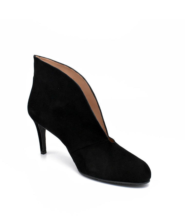 Elegant Black Suede V Cut Heeled Shoe Boot