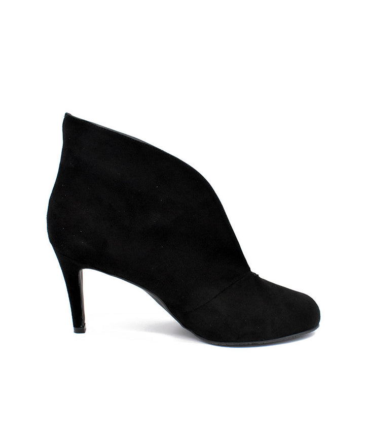 Elegant Black Suede V Cut Heeled Shoe Boot