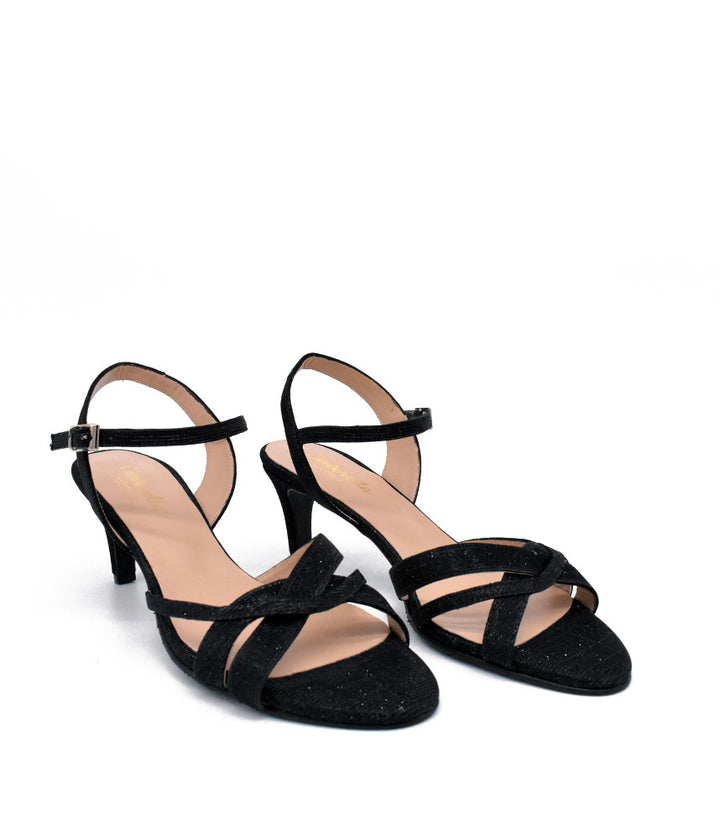 Pretty Black Glitter Party Sandals