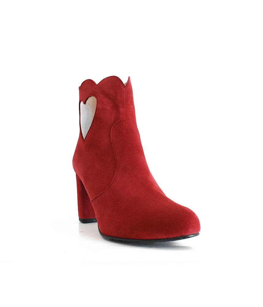 Gorgeous Red Suede Love Heart Ankle Boots