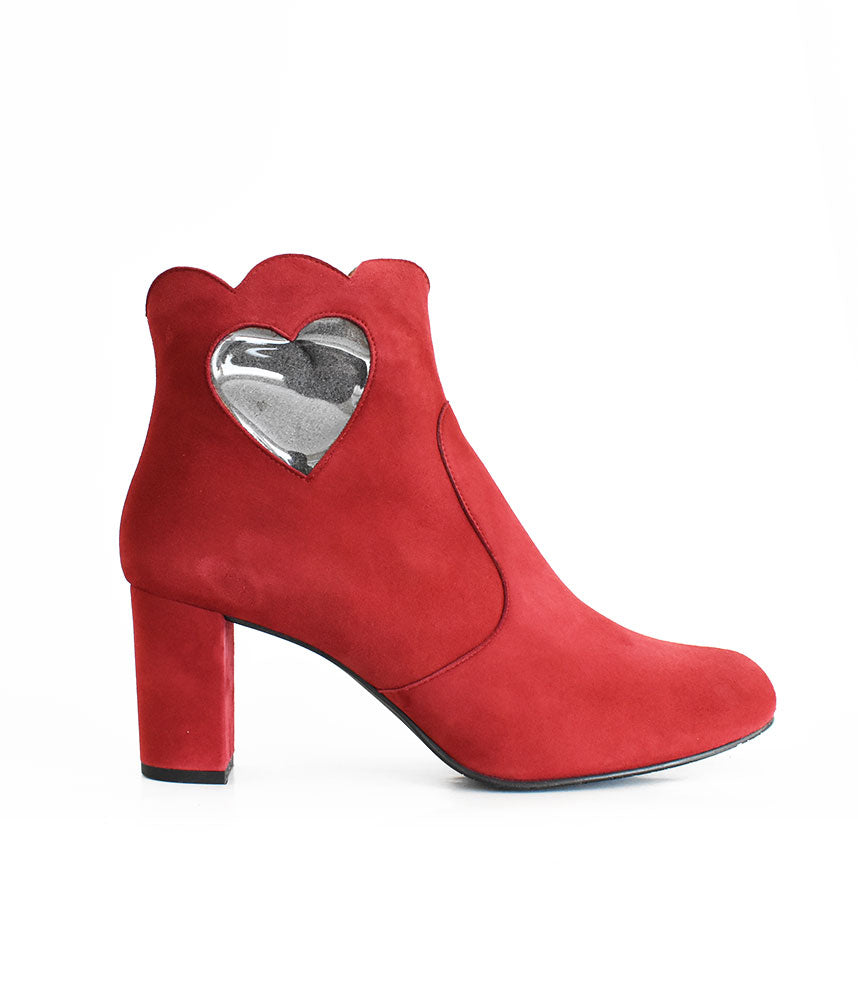 Gorgeous Red Suede Love Heart Ankle Boots