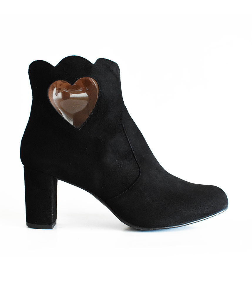 Gorgeous Black Suede Love Heart Ankle Boots