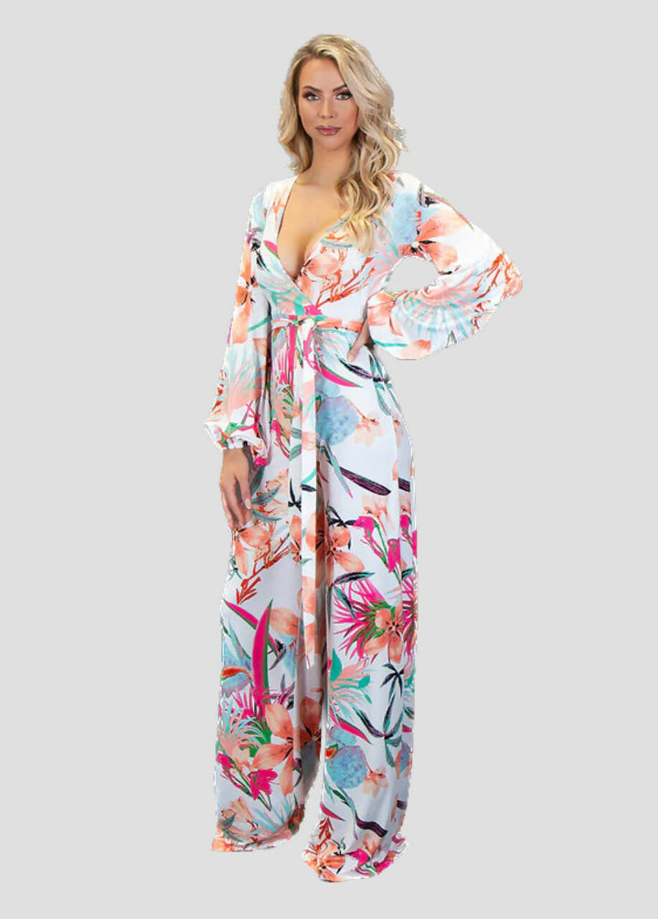 Maui Jumpsuit - White Tropical